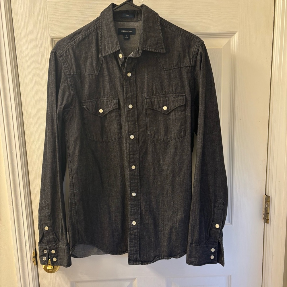 Black Denim Pearl Snap Button-Up Shirt